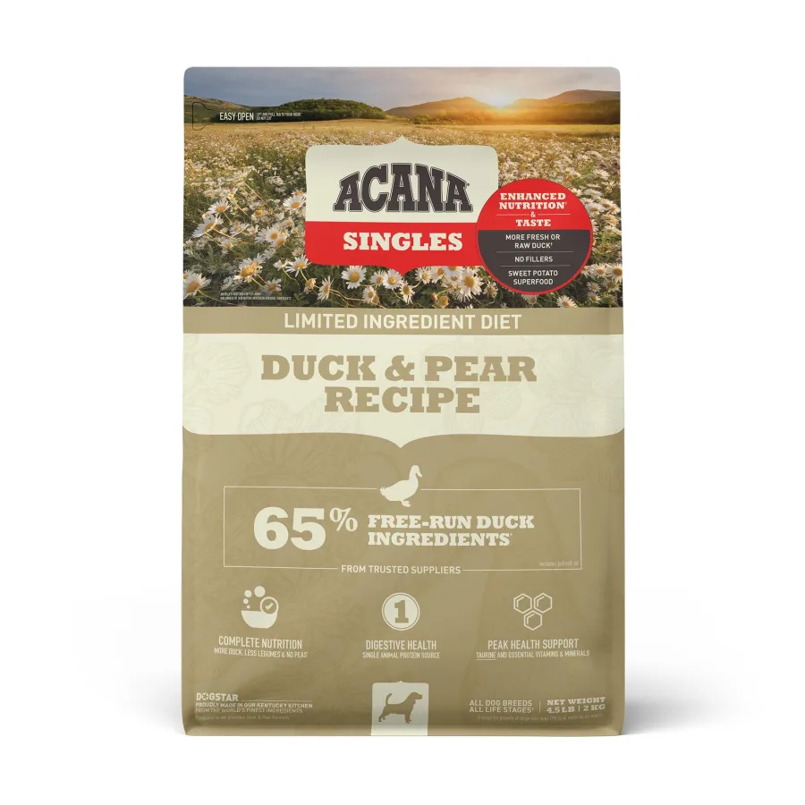 Hot ACANA Singles Limited Ingredient Duck & Pear Grain-Free Dry Dog Food, 4.5-lb