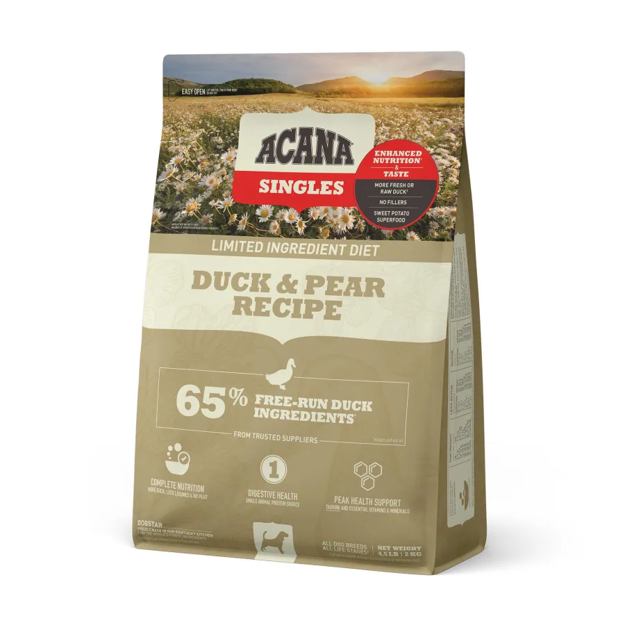 Hot ACANA Singles Limited Ingredient Duck & Pear Grain-Free Dry Dog Food, 4.5-lb