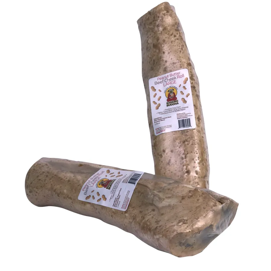 New Barking Buddha Peanut Butter Beef Cheek Rolls Large Dog Chew, 1 piece
