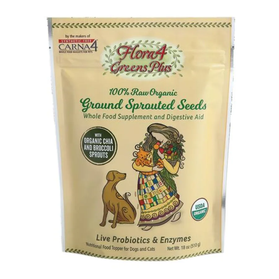 Outlet Carna4 Flora4 Greens Plus Ground Sprouted Seeds Dog & Cat Food Topper, 18-oz