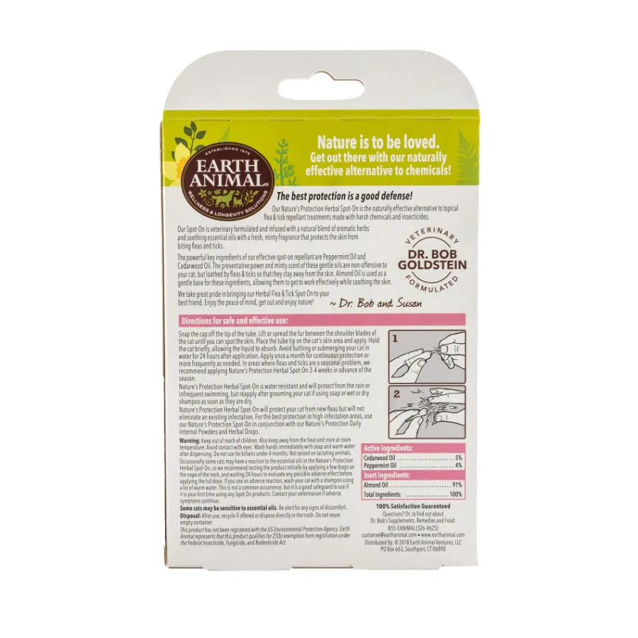 New Earth Animal Nature's Protection Flea & Tick Prevention Herbal Spot-On for Cats, 3-pack