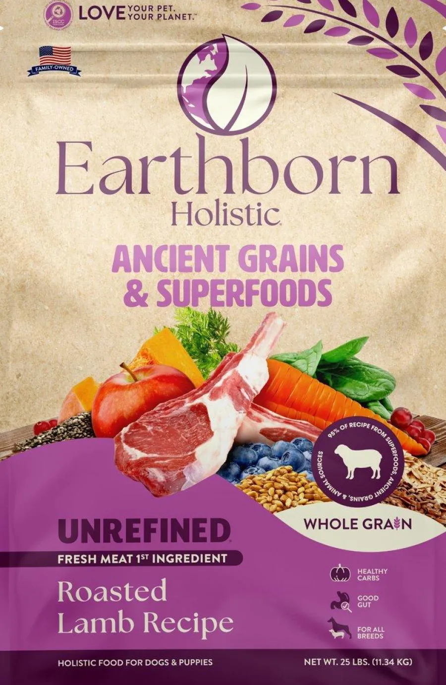 Clearance Earthborn Holistic Unrefined Roasted Lamb with Ancient Grains & Superfoods Dry Dog Food, 4-lb