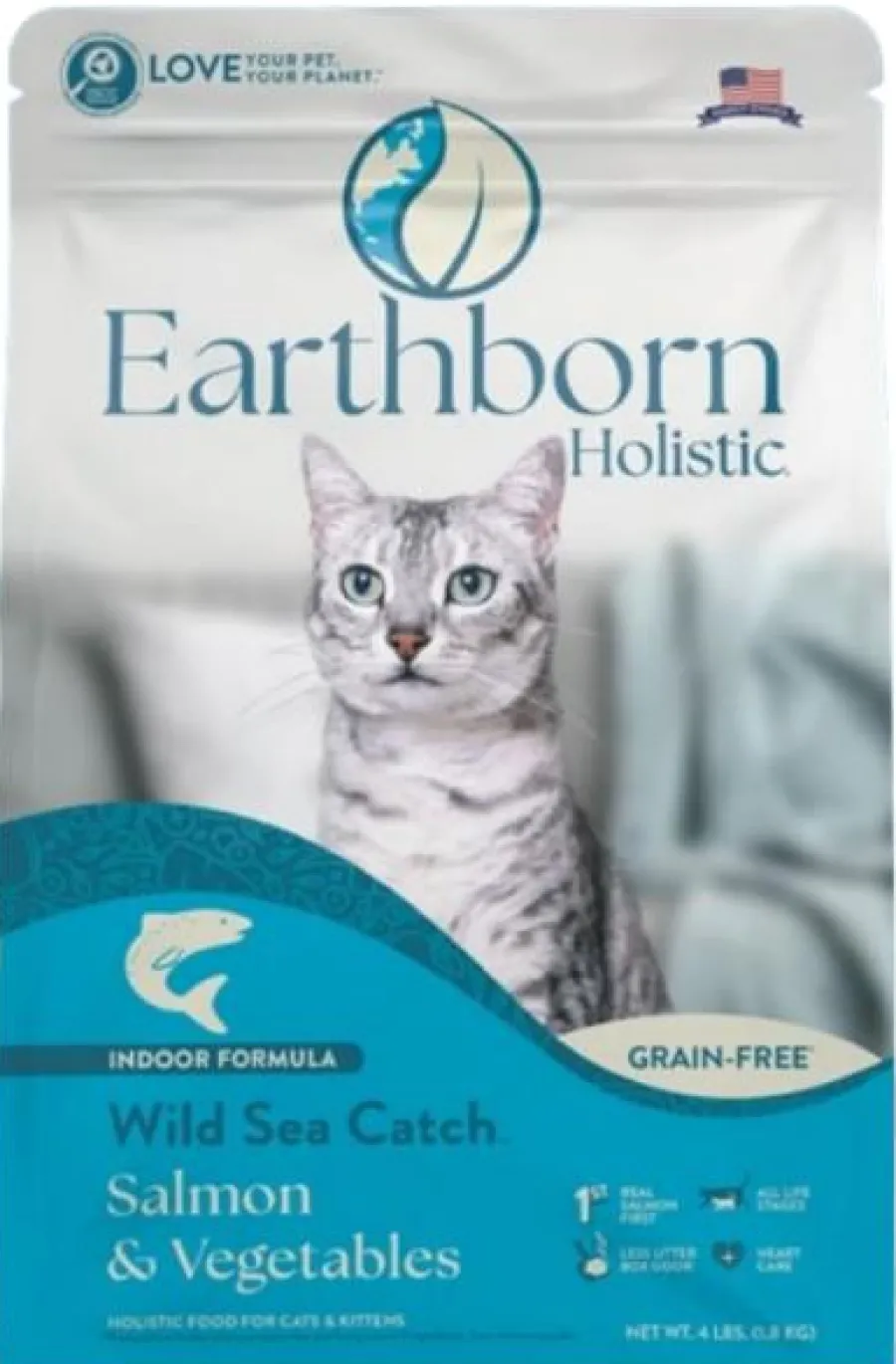 Outlet Earthborn Holistic Wild Sea Catch Salmon & Vegetables Indoor Formula Dry Cat Food, 4-lb