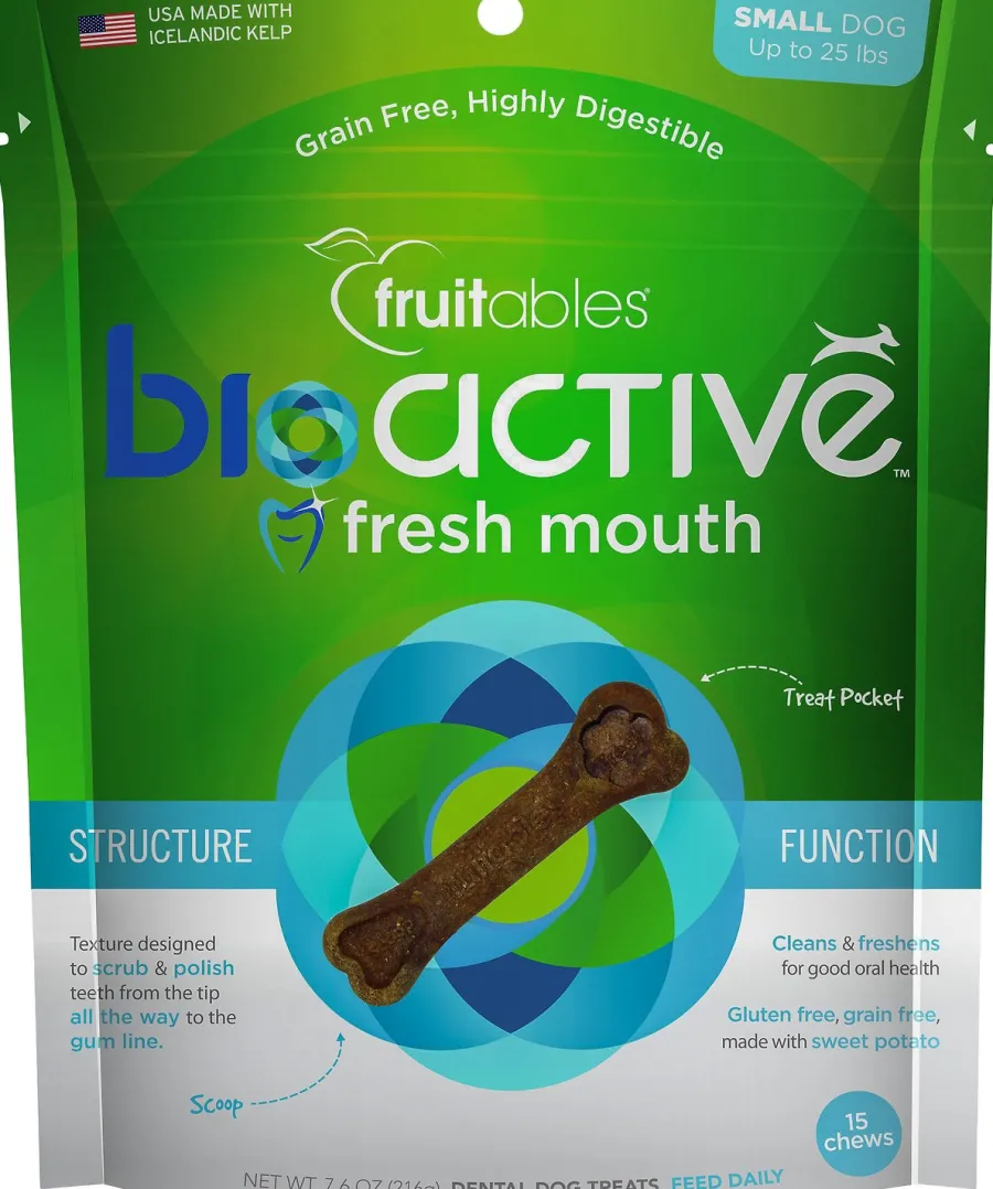 Sale Fruitables BioActive Fresh Mouth Small Dental Chews Dog Treats, 15-count