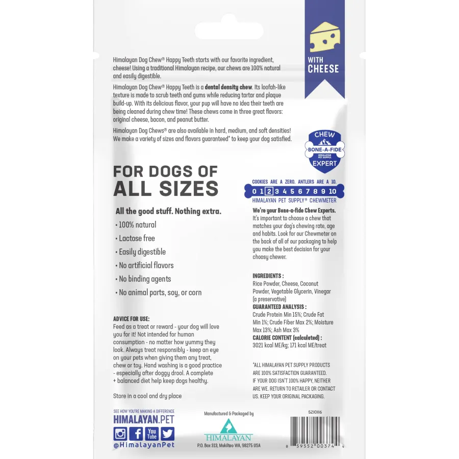 Best Sale Himalayan Pet Supply Happy Teeth Cheese Flavor Dental Dog Treat, Large, 2-count