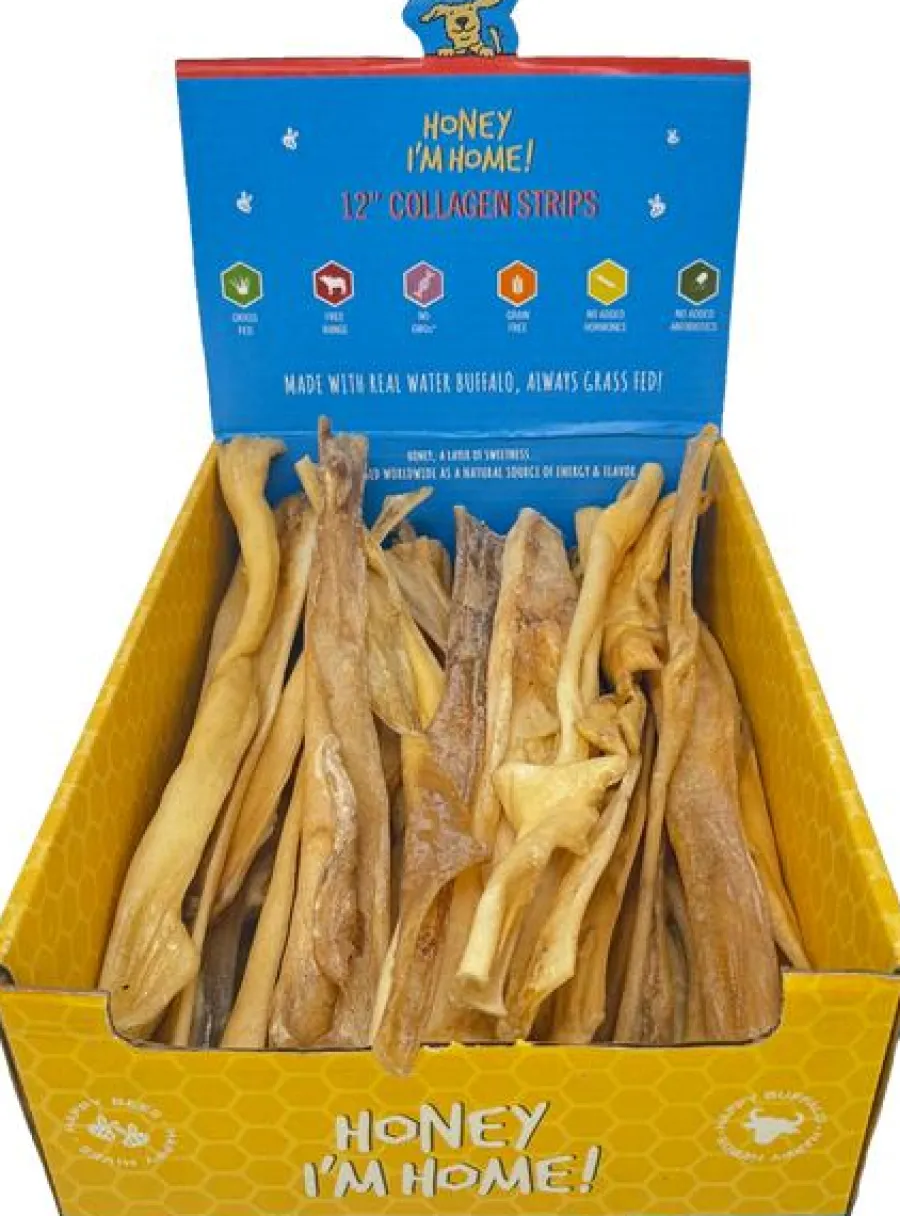 Clearance Honey I'm Home Natural Honey Coated Buffalo Collagen Strips Dog Treats, 12-in, 1-count