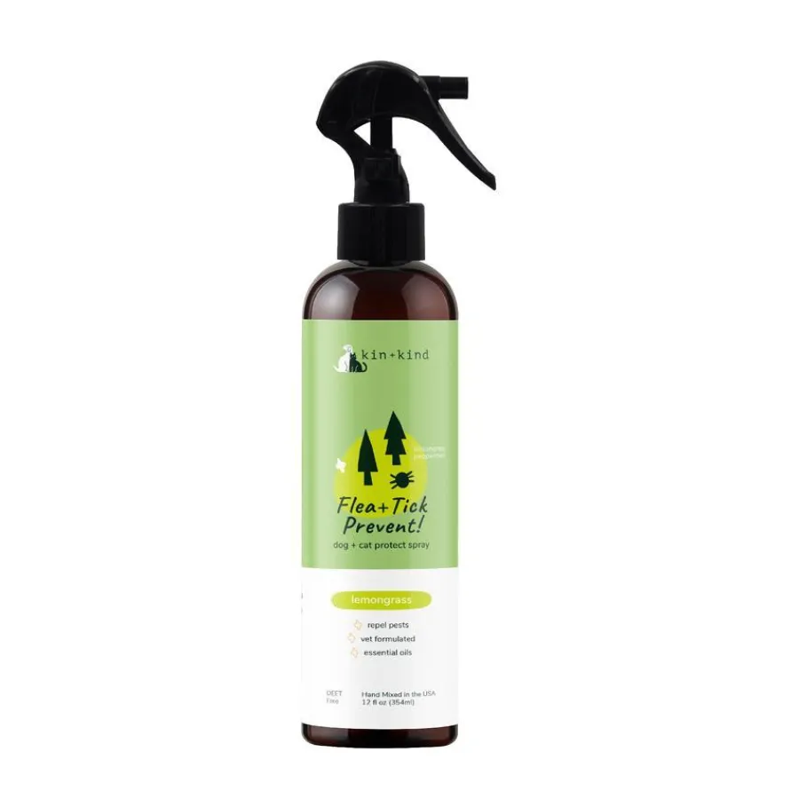 Flash Sale kin+kind Flea & Tick Prevent Lemongrass Repel Spray for Dogs & Cats, 405-gram