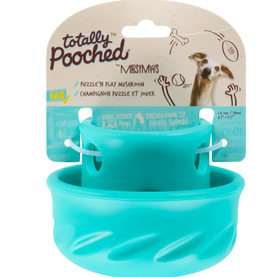 New Messy Mutts Totally Pooched Puzzle'n Play Mushroom Dog Toy, Teal, 4-in x 3.5-in