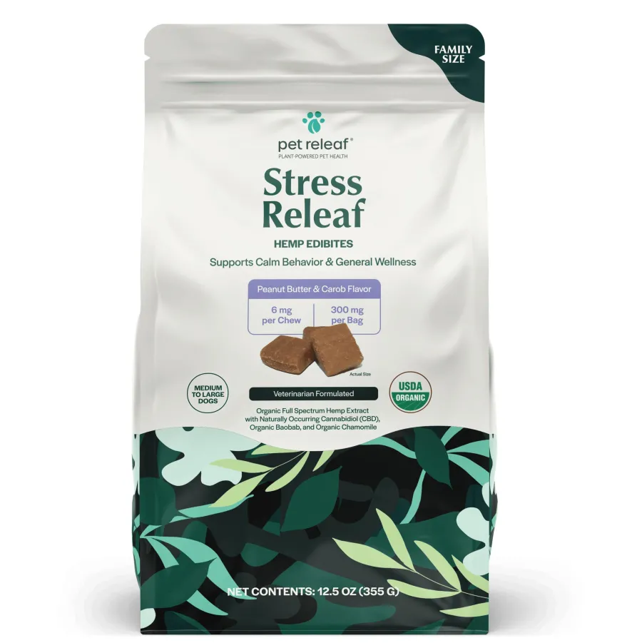 Discount Pet Releaf Stress Releaf Edibites Peanut Butter & Carob Alternative Supplement for Medium to Large Dogs, Family Size, 12.5-oz