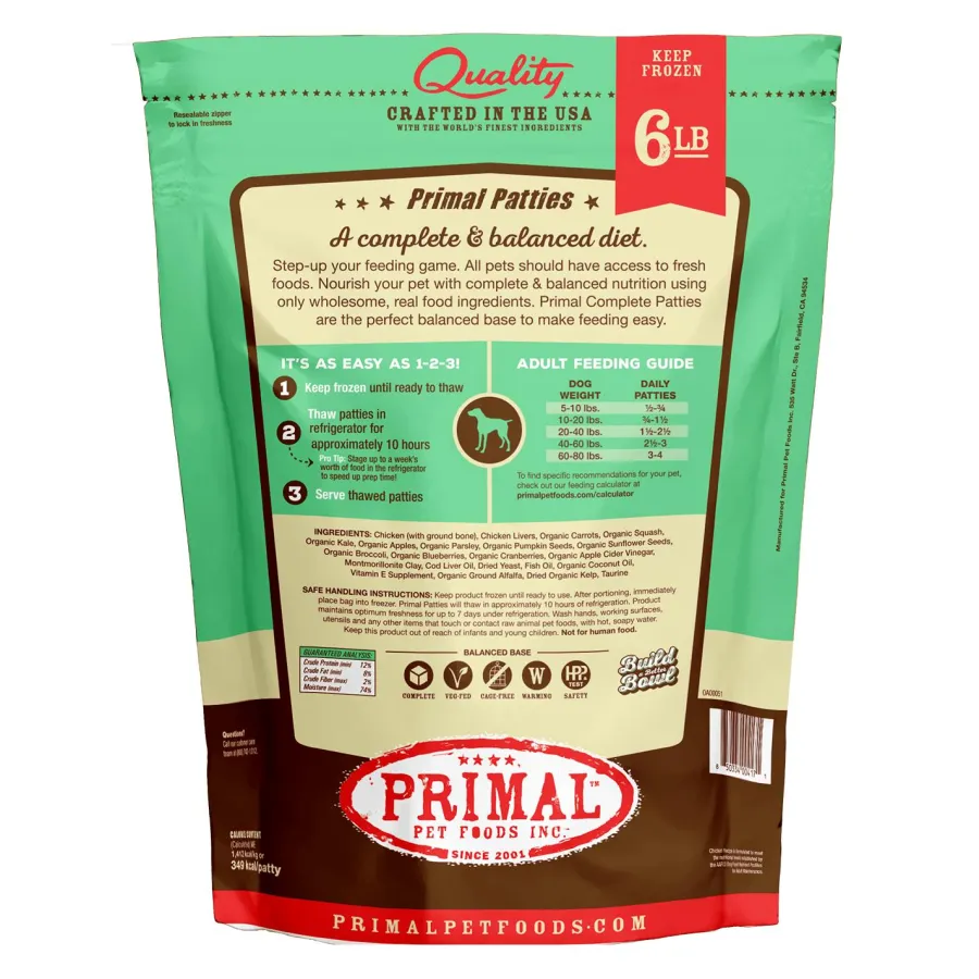 Discount Primal Pet Foods Primal Chicken Formula Patties Raw Frozen Dog Food, 6-lb