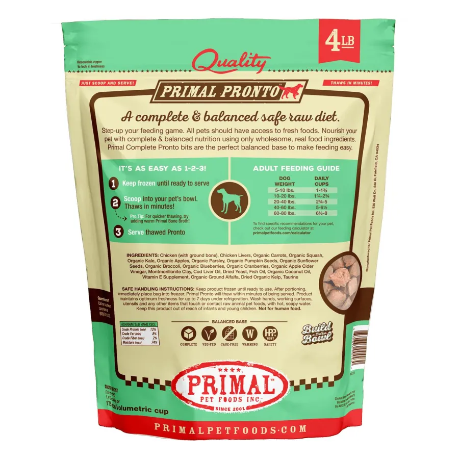 Fashion Primal Pet Foods Primal Pronto Raw Frozen Chicken Formula Dog Food, 4-lb