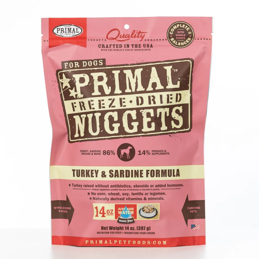 Sale Primal Pet Foods Primal Raw Freeze-Dried Nuggets Turkey & Sardine Formula Dog Food, 14-oz