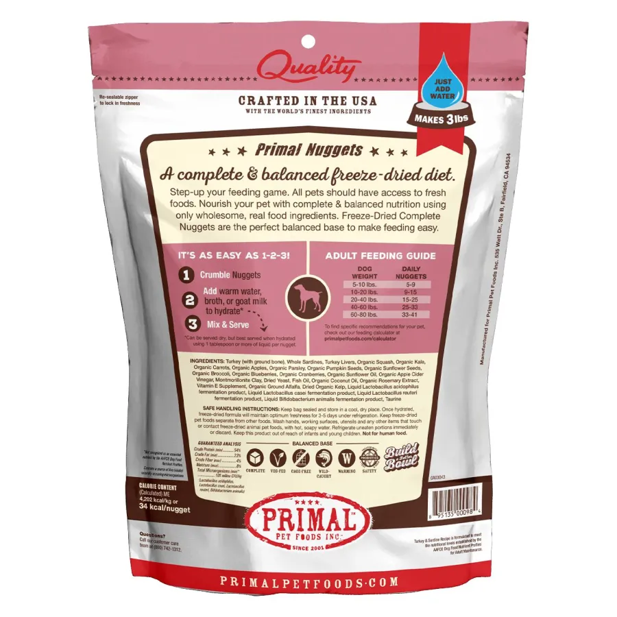 Sale Primal Pet Foods Primal Raw Freeze-Dried Nuggets Turkey & Sardine Formula Dog Food, 14-oz
