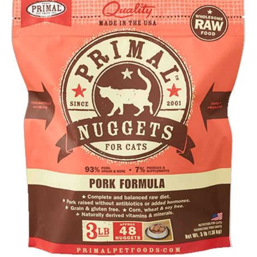 Discount Primal Pet Foods Primal Raw Frozen Nuggets Pork Formula Raw Cat Food, 3-lb