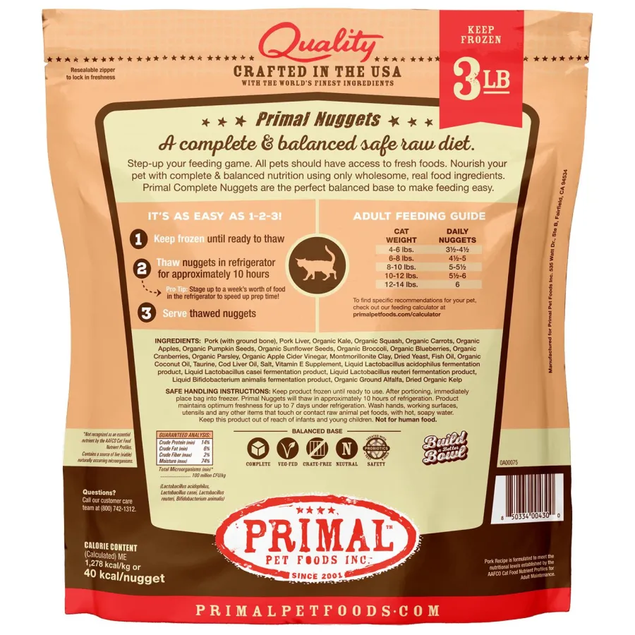 Discount Primal Pet Foods Primal Raw Frozen Nuggets Pork Formula Raw Cat Food, 3-lb