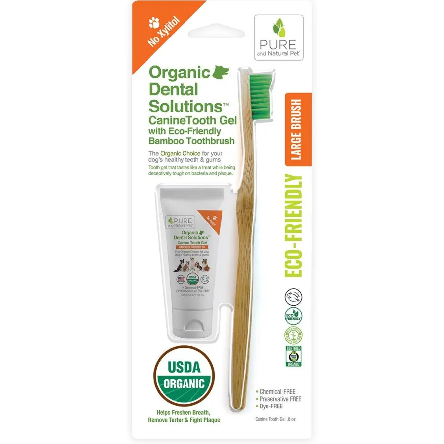 Discount Pure and Natural Pet Organic Dental Solutions CanineTooth Gel with Eco-Friendly Bamboo Toothbrush for Pets, Large