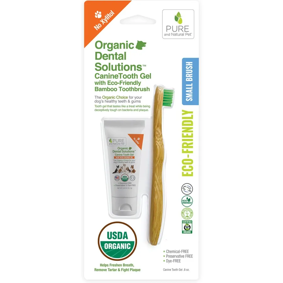 Discount Pure and Natural Pet Organic Dental Solutions CanineTooth Gel with Eco-Friendly Bamboo Toothbrush for Pets, Small