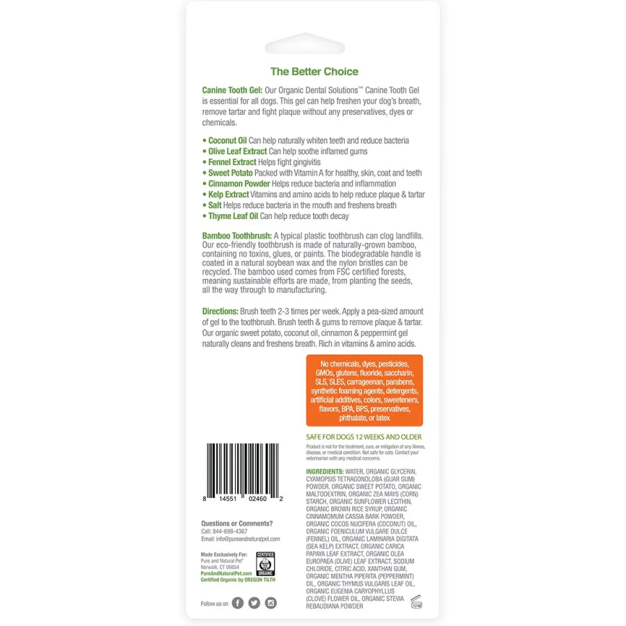 Discount Pure and Natural Pet Organic Dental Solutions CanineTooth Gel with Eco-Friendly Bamboo Toothbrush for Pets, Small