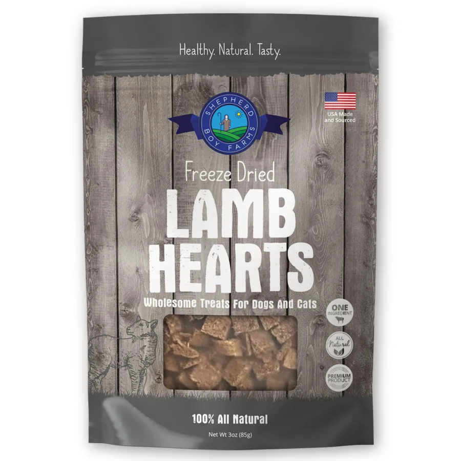 New Shepherd Boy Farms Lamb Hearts Freeze-Dried Dog & Cat Treats, 3-oz