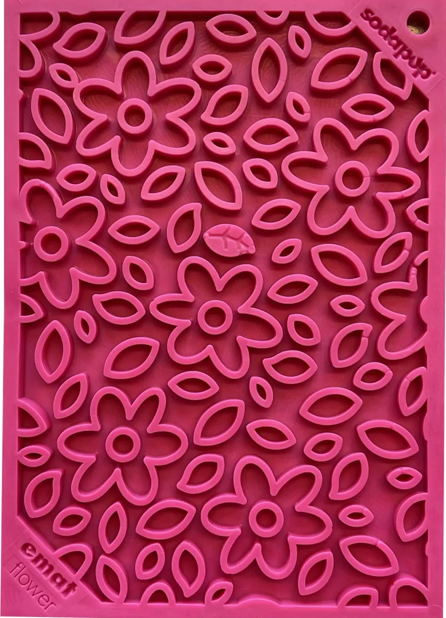 Flash Sale SodaPup eMat Flower Power Design Enrichment Lick Mat Dog Slow Feeder, Pink, Small
