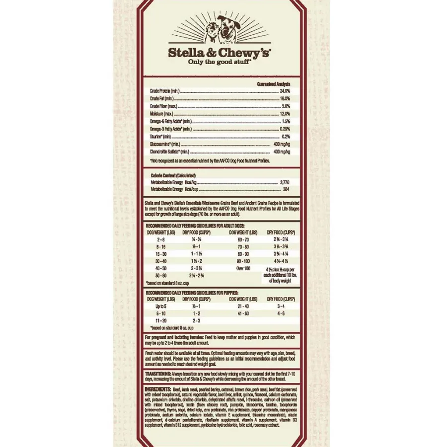 Cheap Stella & Chewy's Essentials Wholesome Grains Beef & Ancient Grains Dry Dog Food, 25-lb