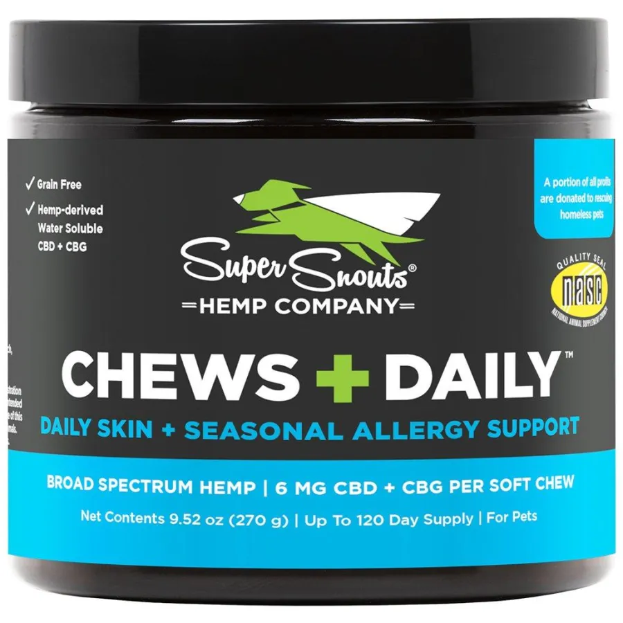 Clearance Super Snouts Chews Daily Skin + Seasonal Allergy Alternative Supplement for Pets, 6mg, 270-gram