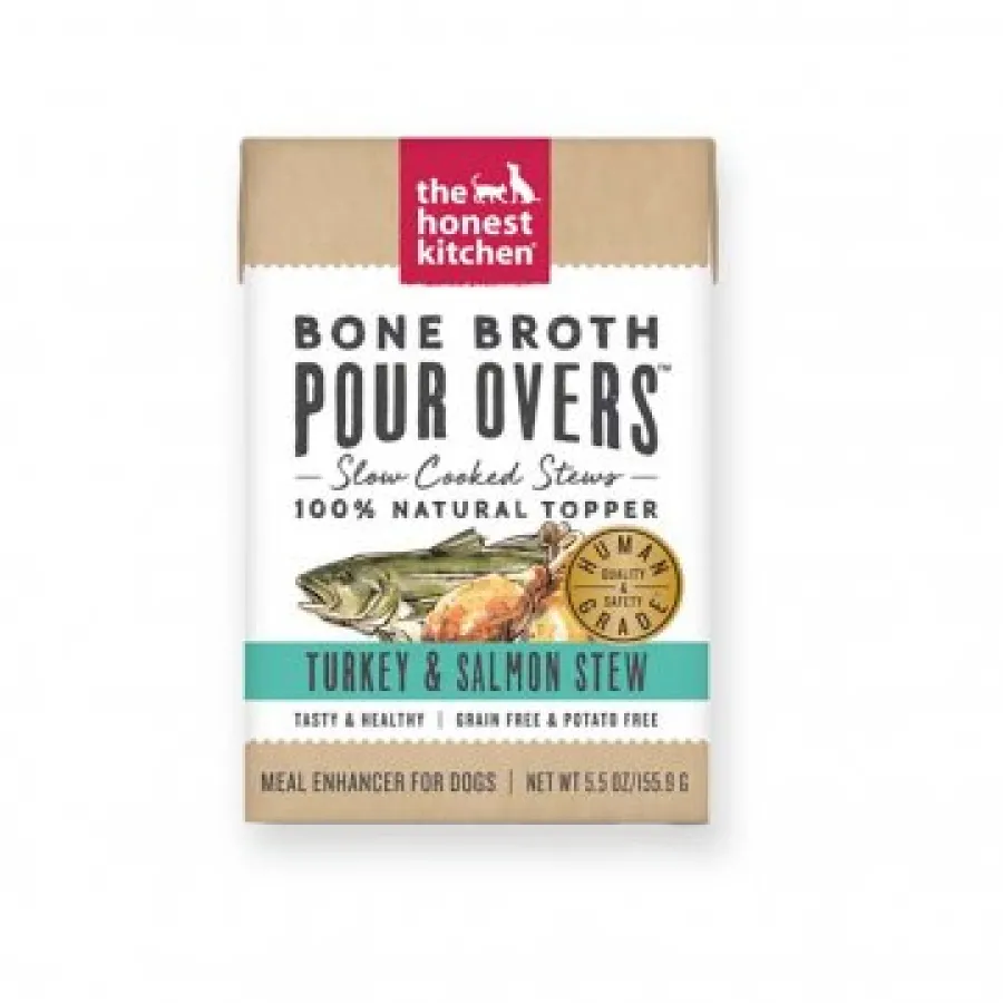 New The Honest Kitchen Bone Broth Pour Overs Turkey & Salmon Stew Dog Food Topper, 5.5-oz