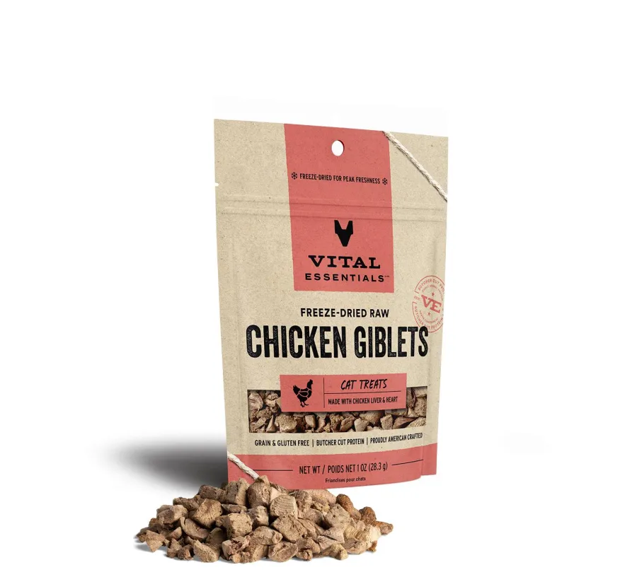 New Vital Essentials Chicken Giblets Freeze-Dried Raw Cat Treats, 1-oz