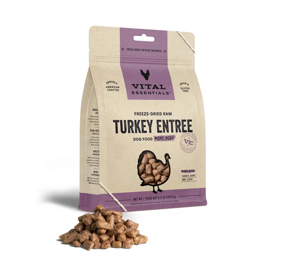 Hot Vital Essentials Turkey Entree Mini Nibs Freeze-Dried Raw Dog Food, 5.5-oz