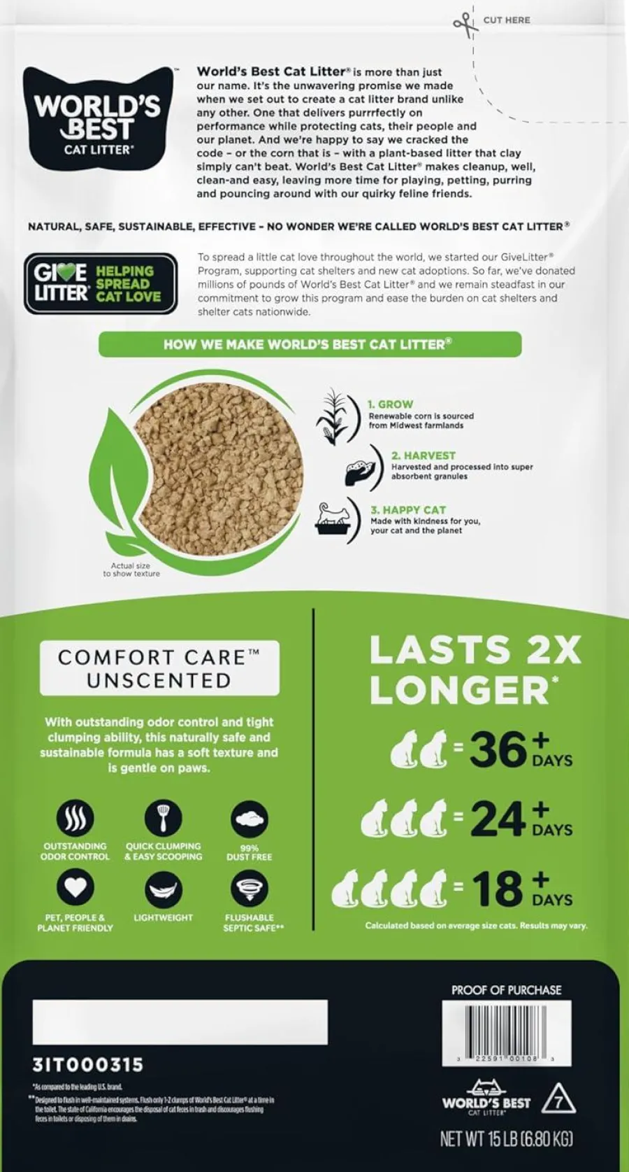 Online World's Best Comfort Care Unscented Clumping Cat Litter, 15-lb